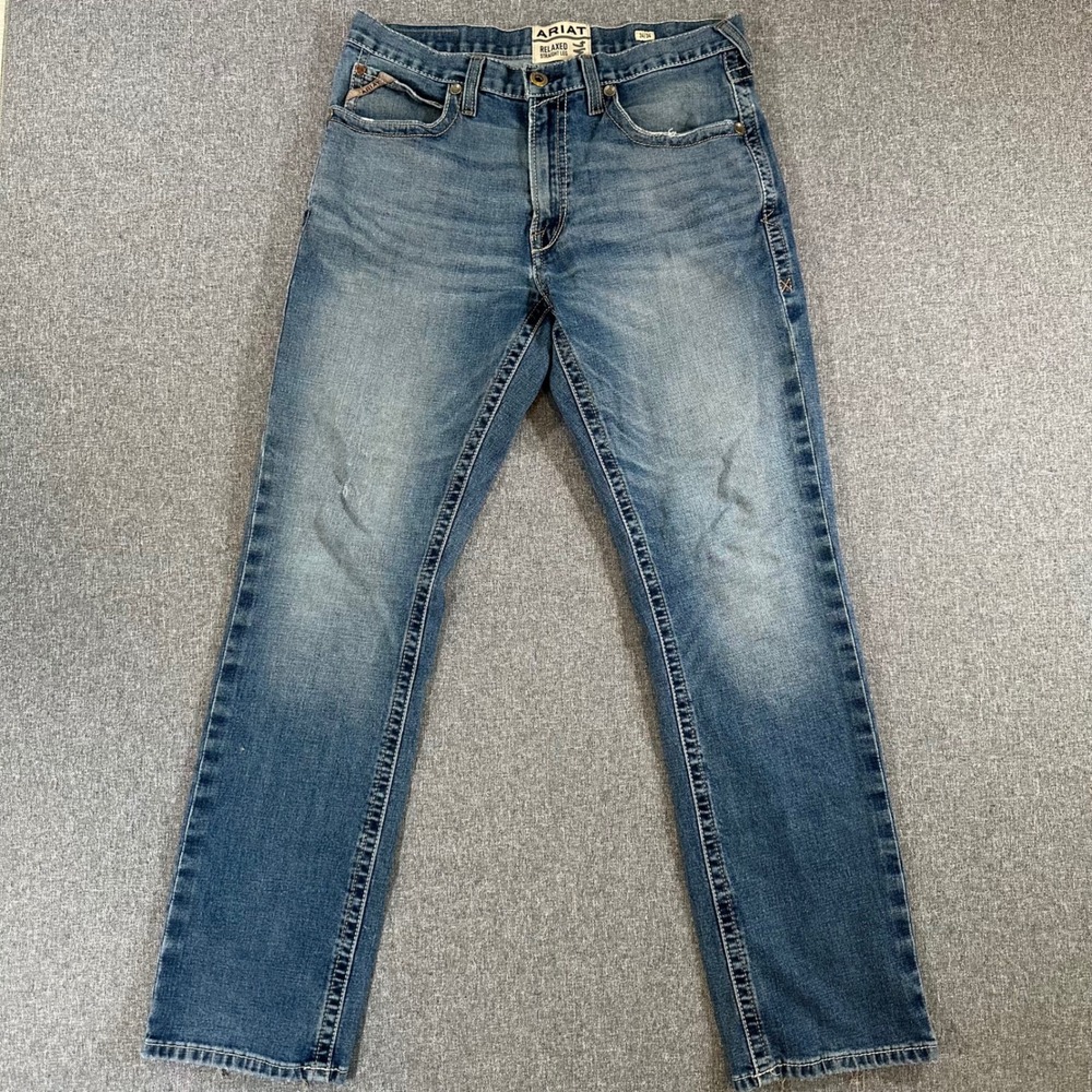 Ariat Jeans Mens 34x34 M4 Relaxed Straight Leg Medium Wash Blue Denim Stretch